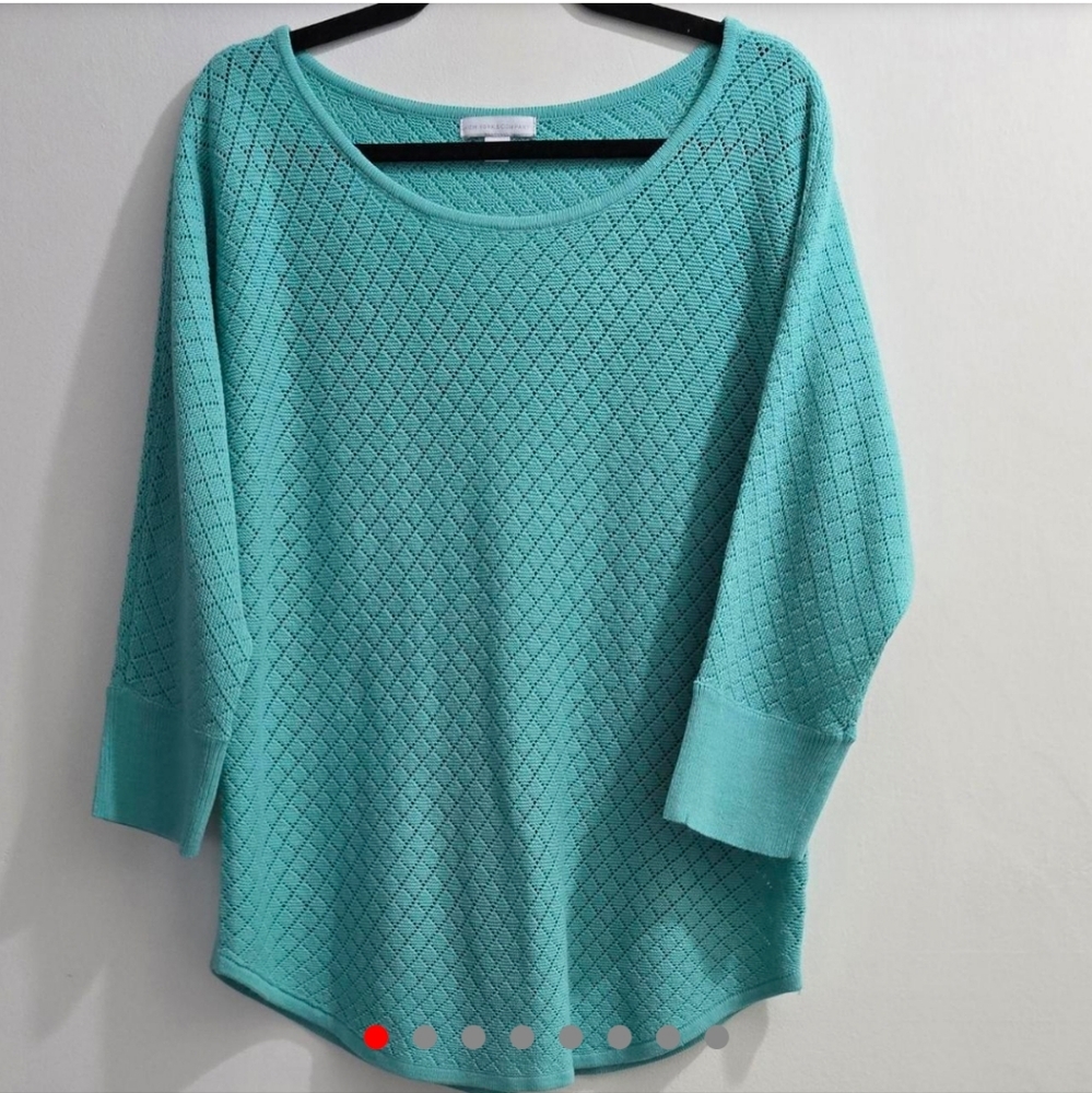Seafoam Green Diamond Design Knit 3/4 Sleeve Womens Pullover Size XL